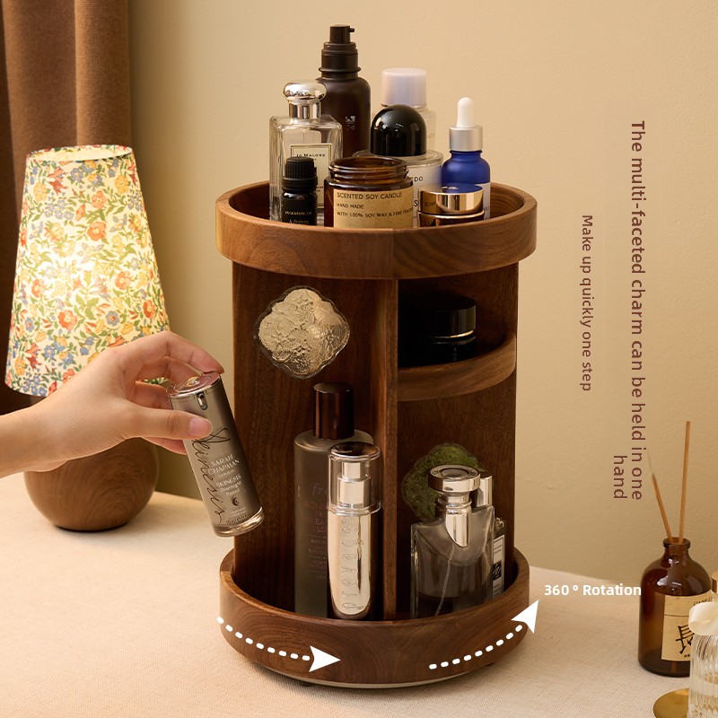 Beauty Makeup Table - Drehbarer Make-up-Organizer aus massivem Holz, Schreibtisch-Aufbewahrungsregal,
