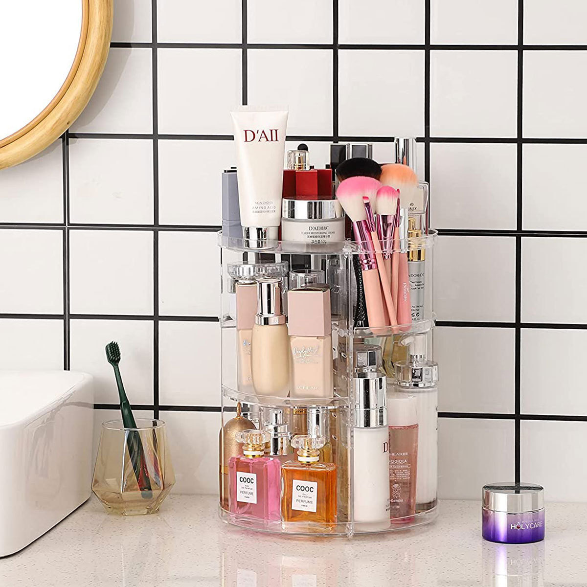 Beauty Makeup Table - 360-Grad drehbares Kosmetik-Aufbewahrungsregal (mit verstellbaren Fächern)