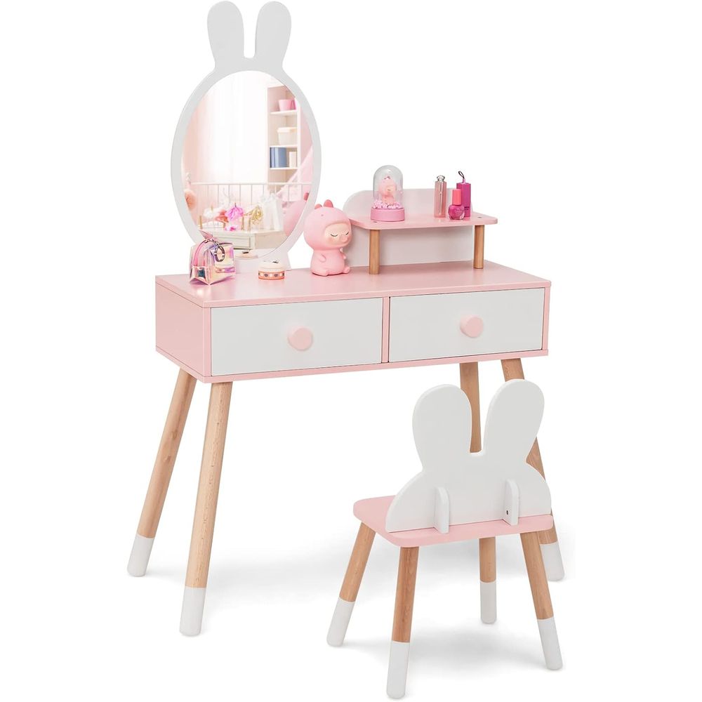 Beauty Makeup Kids - EY Kinder-Schminktisch, Hasen-Motiv Kleinkind-Schminktisch und Stuhl-Set