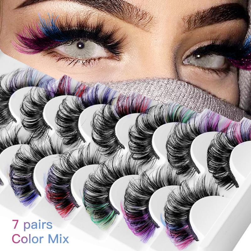False Eyelashes Natural - 7 Paar bunte künstliche Wimpern, 3D-Nerzwimpern,