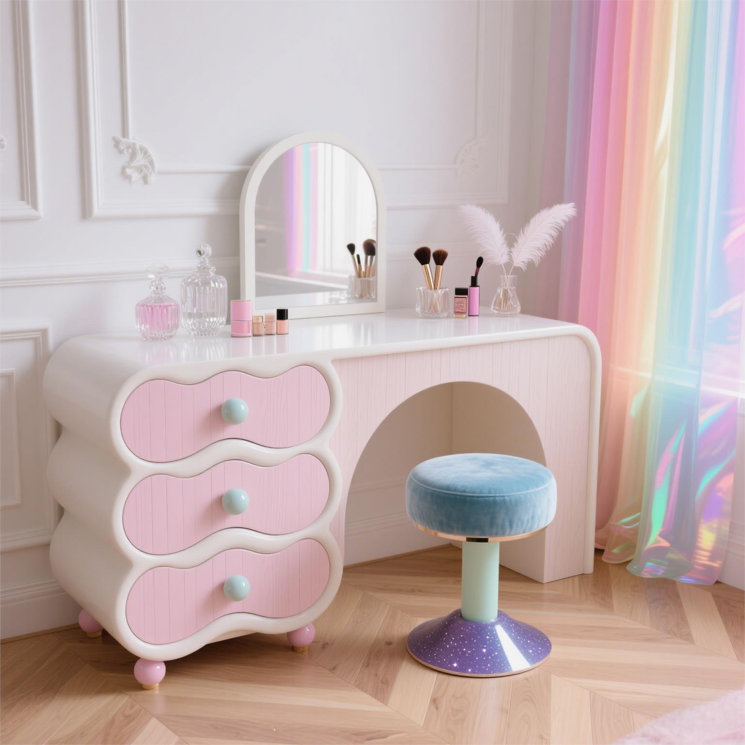 Beauty Makeup Table - Rosa Design Schminktisch Frauen Europäische Kosmetik