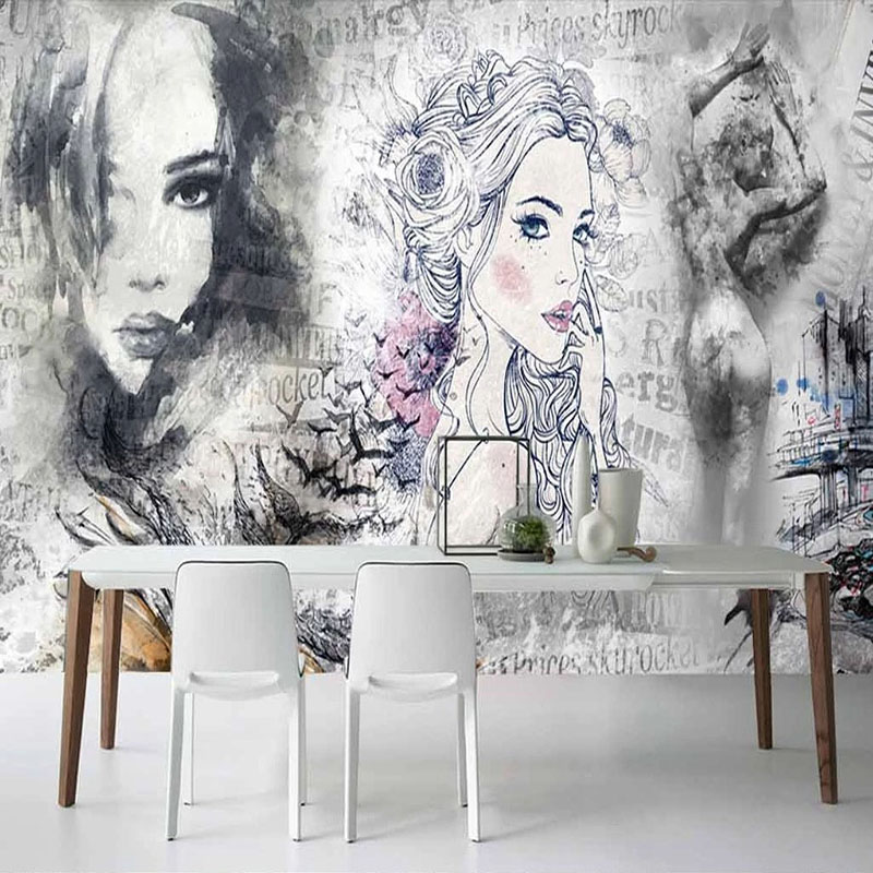 Beauty Makeup Wallpaper - Maßgefertigtes 3D-Wandbild Retro Mode Schönheit Graffiti