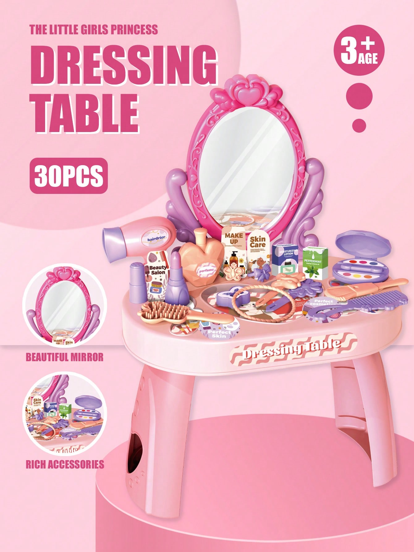 Beauty Makeup Kids - Kinder Prinzessinnen Schminktisch Spielzeug-Set mit Spiegel