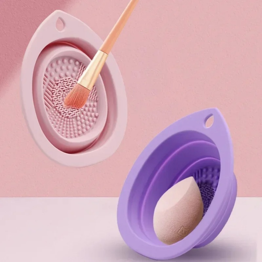 Beauty Makeup Background - Silikon-Make-up-Pinsel-Reinigungsschale, faltbare Waschmatte, tragbares Kosmetikpinsel-Reinigungswerkzeug, Schönheits-Make-up-Pinsel-Schwamm