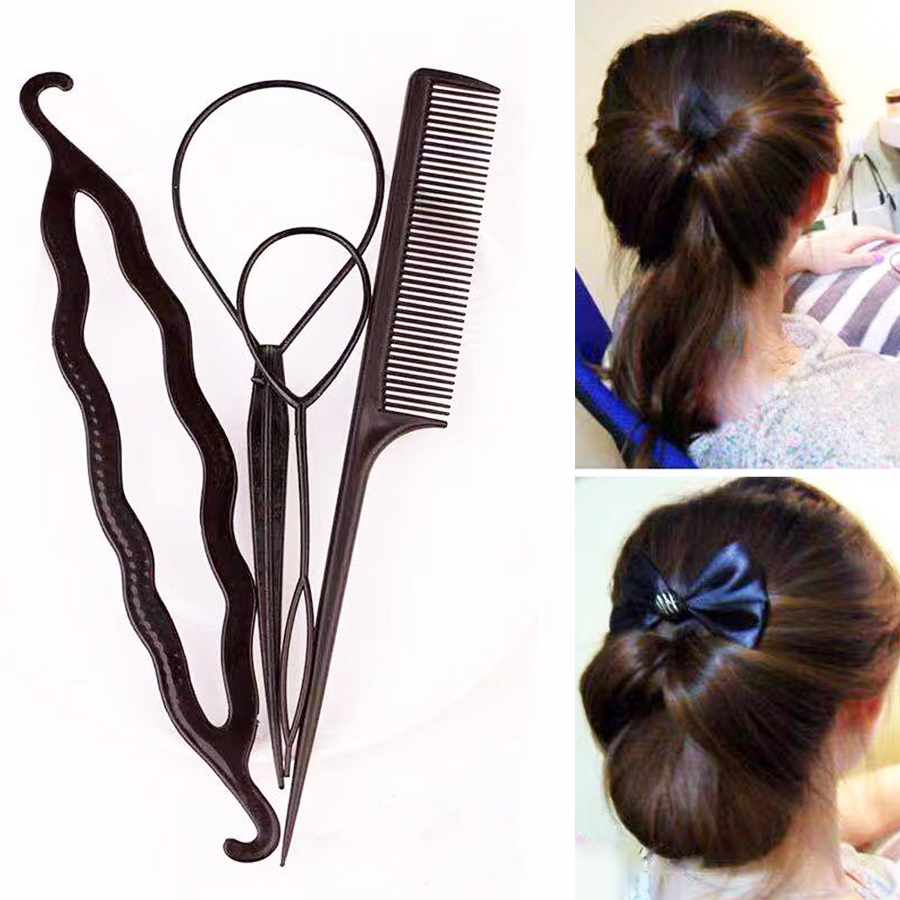 Beauty Makeup Wholesale - Elegantes 4-teiliges Haar-Flechtwerkzeug-Set mit Dutt-Maker, Haarzugnadel