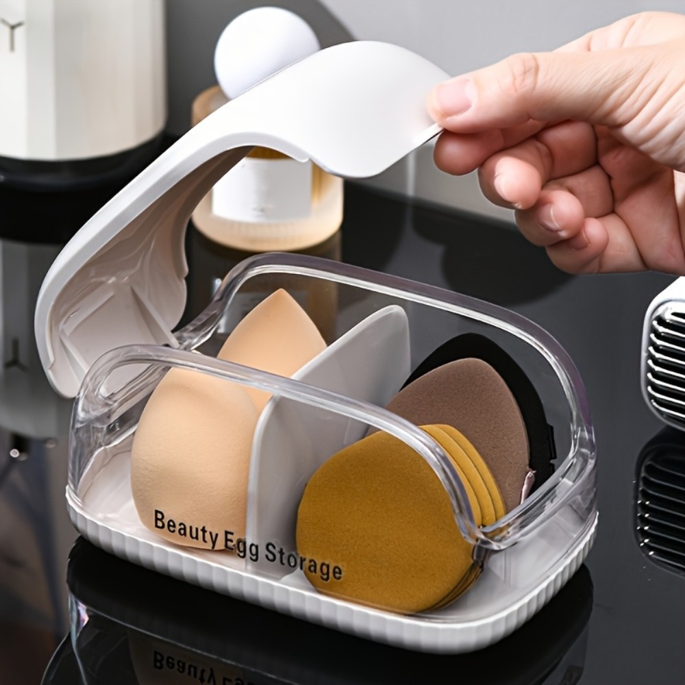 Beauty Blender In Makeup - Doppelkammer-Aufbewahrungsbox für Beauty-Schwämme mit Transparentem Deckel,